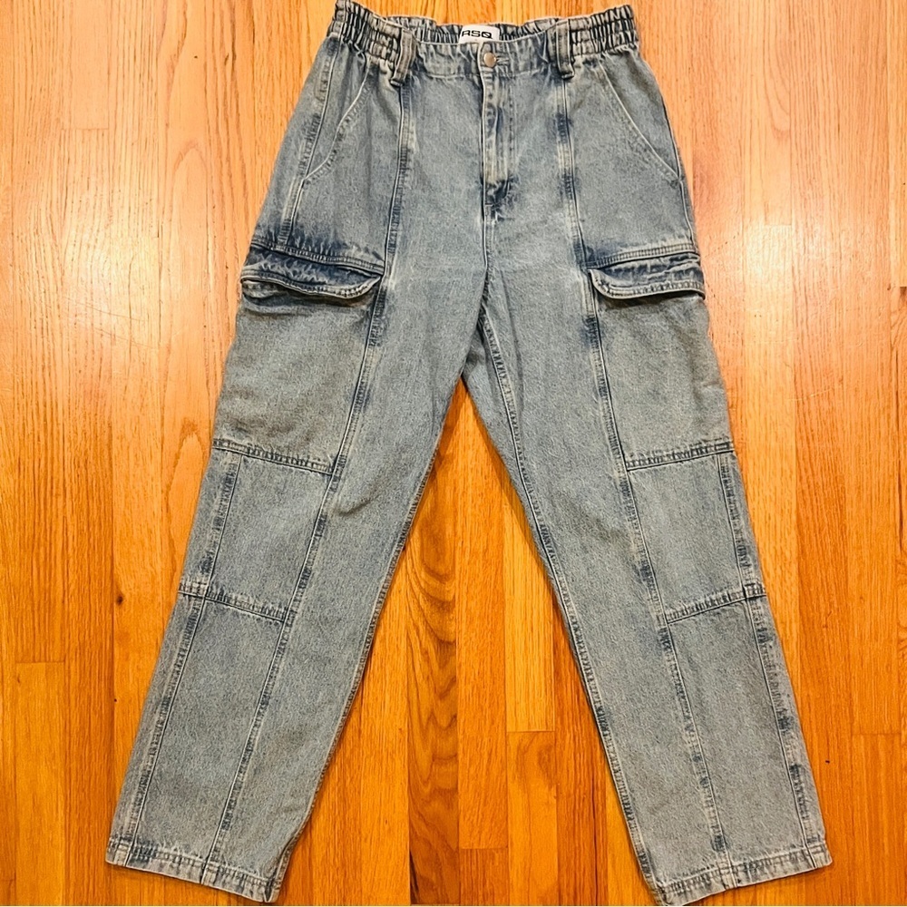 RSQ High Waist Baggy Cargo Jeans Denim Elastic Waist 31